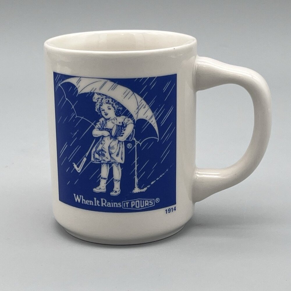 Morton Salt 1914 Logo 3.75" Coffee Mug When It Rains It Pours Slogan Japan